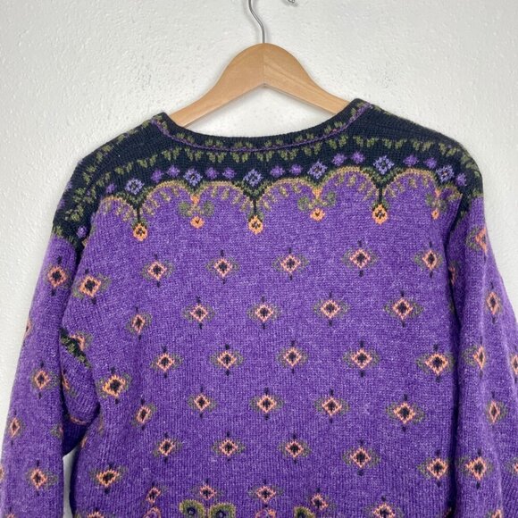 Icelandic Design 100% Wool Purple Floral Nordic Style Zip Jacket Size: Medium - Picture 9 of 11
